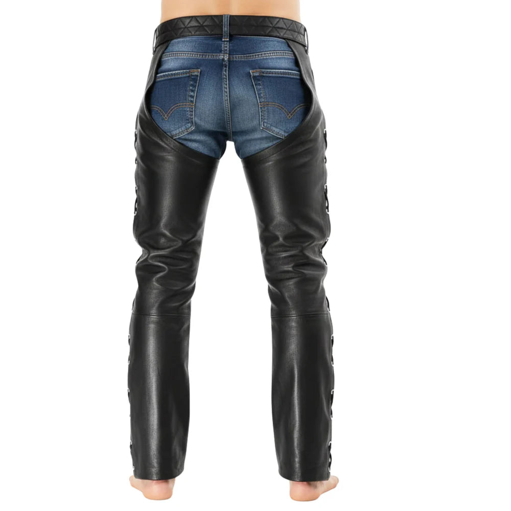 Dean Men's Black Genuine Leather Motorcycle Chaps