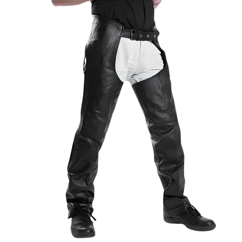 Rraiden Men's Black Leather Motorcycle Chaps