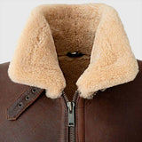 Men's Brown Genuine Leather Bomber Jacket with Fur Lining