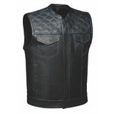 Men's club style leather vest handcrafted from genuine cowhide leather by SOVR Leather