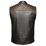 Men's distressed genuine leather vest with diamond shoulder stitching by SOVR Leather