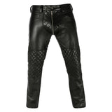 Men's genuine leather motorcycle pants with quilted knee panels by SOVR Leather
