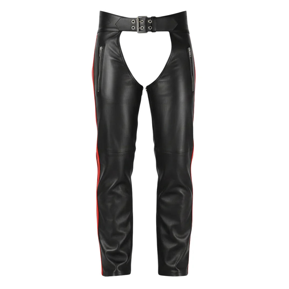 Midnight Men's Black Leather Motorcycle Chaps