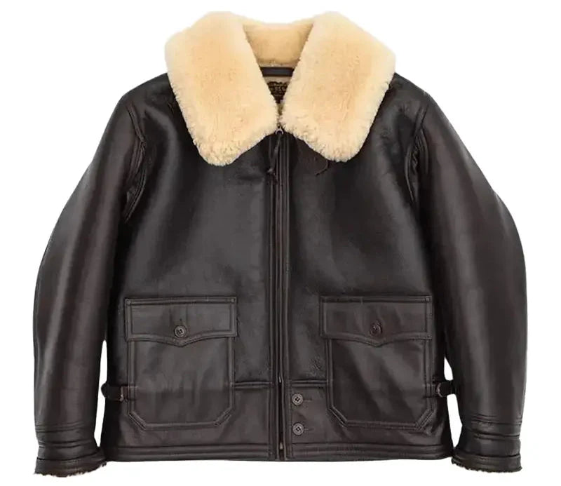 Navy Flight Shearling Leather Jacket