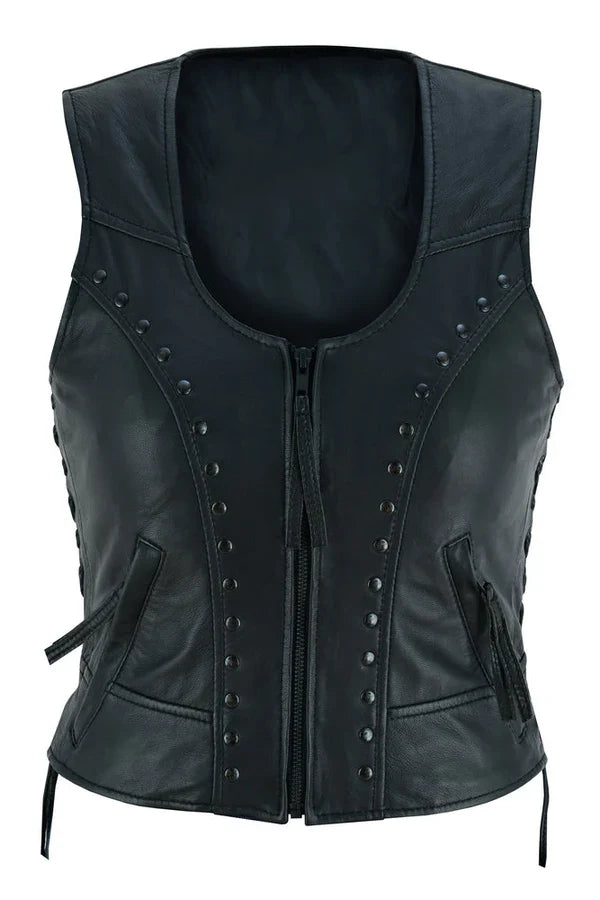 Raven Women's Genuine Leather Motorcycle Vest