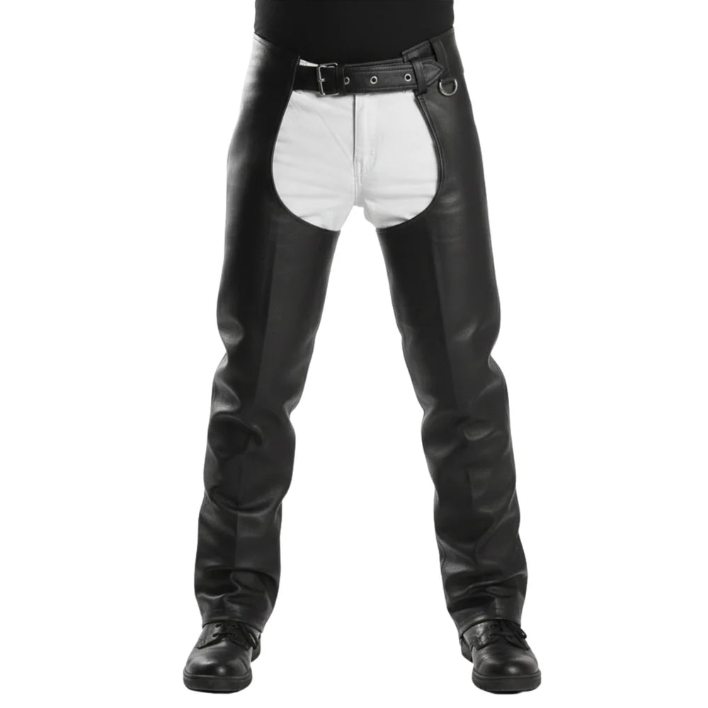 Rraiden Men's Black Leather Motorcycle Chaps
