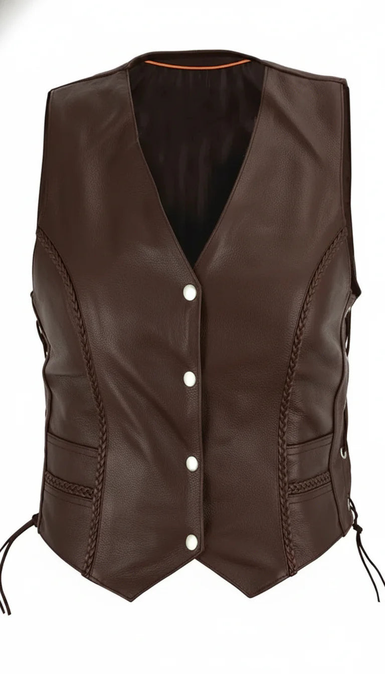 Women's Braided Genuine Leather Motorcycle Vest
