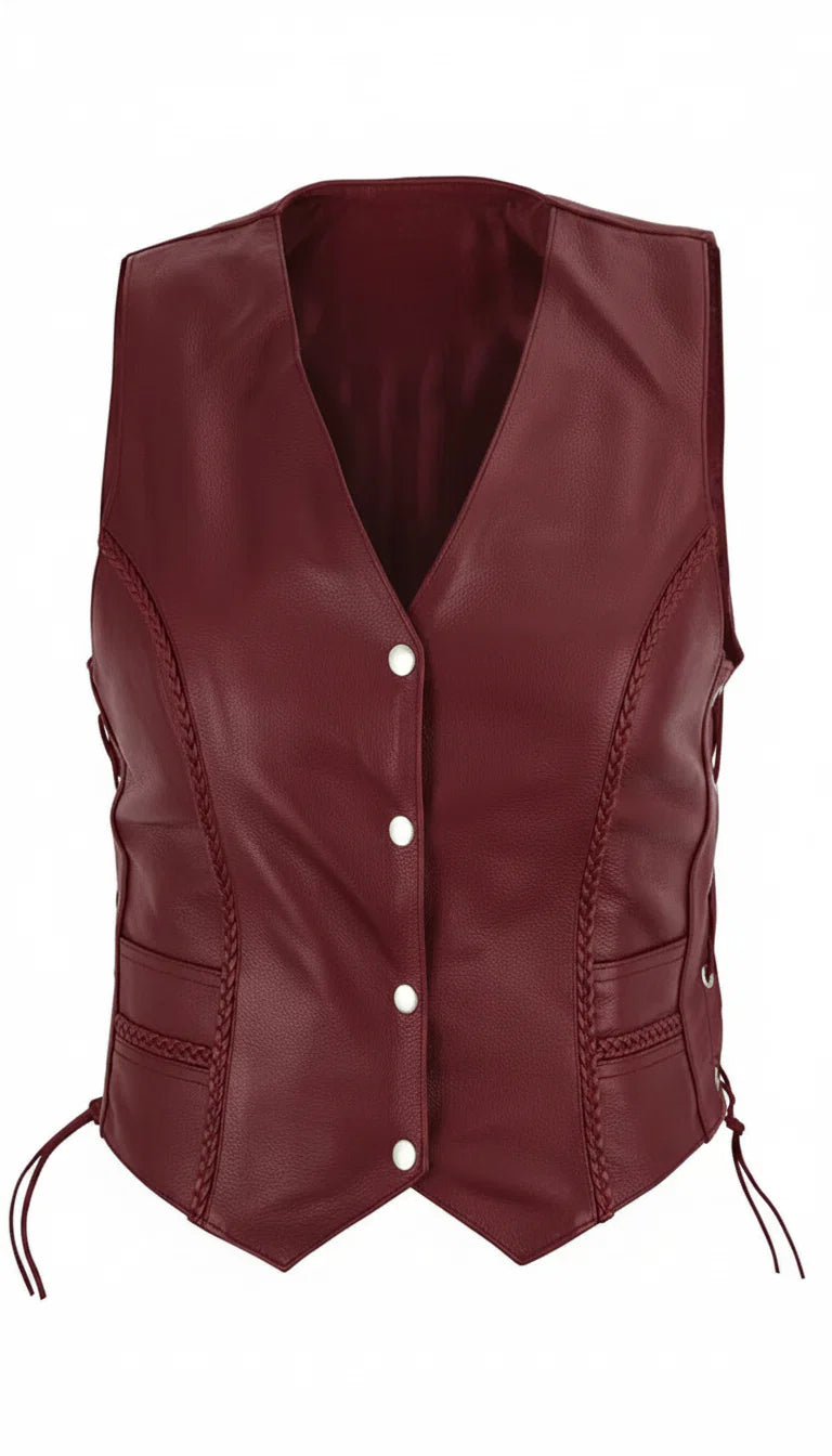 Women's Braided Genuine Leather Motorcycle Vest