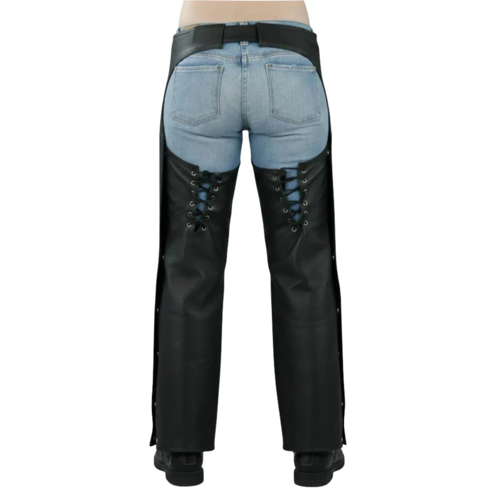 Horza Women's Black Genuine Leather Motorcycle Chaps