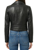 Women's Asymmetrical Black Cropped Leather Moto Jacket