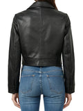 Freddie Women’s Black Harrington Cropped Real Leather Jacket