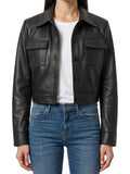 Freddie Women’s Black Harrington Cropped Real Leather Jacket