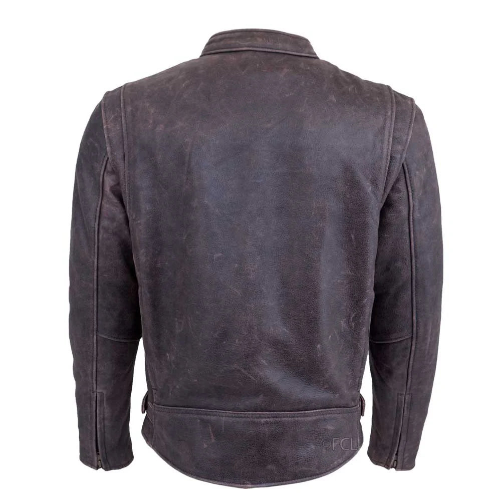 Brown Leather Motorcycle Jacket – All-Season Riding Jacket with Armor Pockets