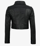 Women's Black Cropped Lambskin Harrington Jacket