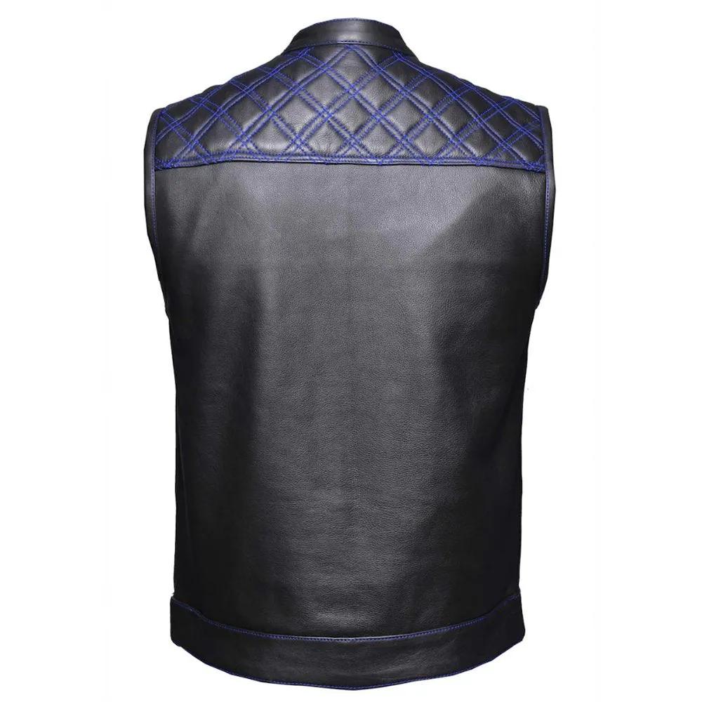 Blue Diamond - Men's Premium Leather Motorcycle Vest