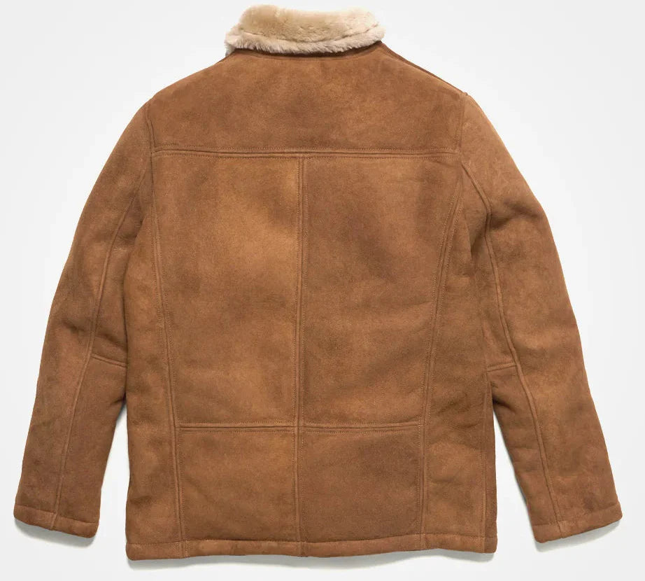 Back view of men's brown corduroy winter jacket