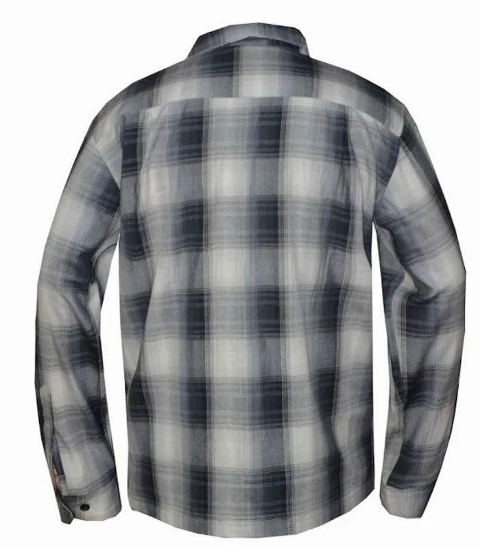 Back view of men's grey ombre wool flannel shirt