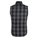 Back view of men's grey riding flannel shirt