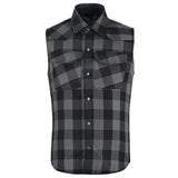 Men's grey riding flannel shirt front view with reinforced black panels by SOVR Leather