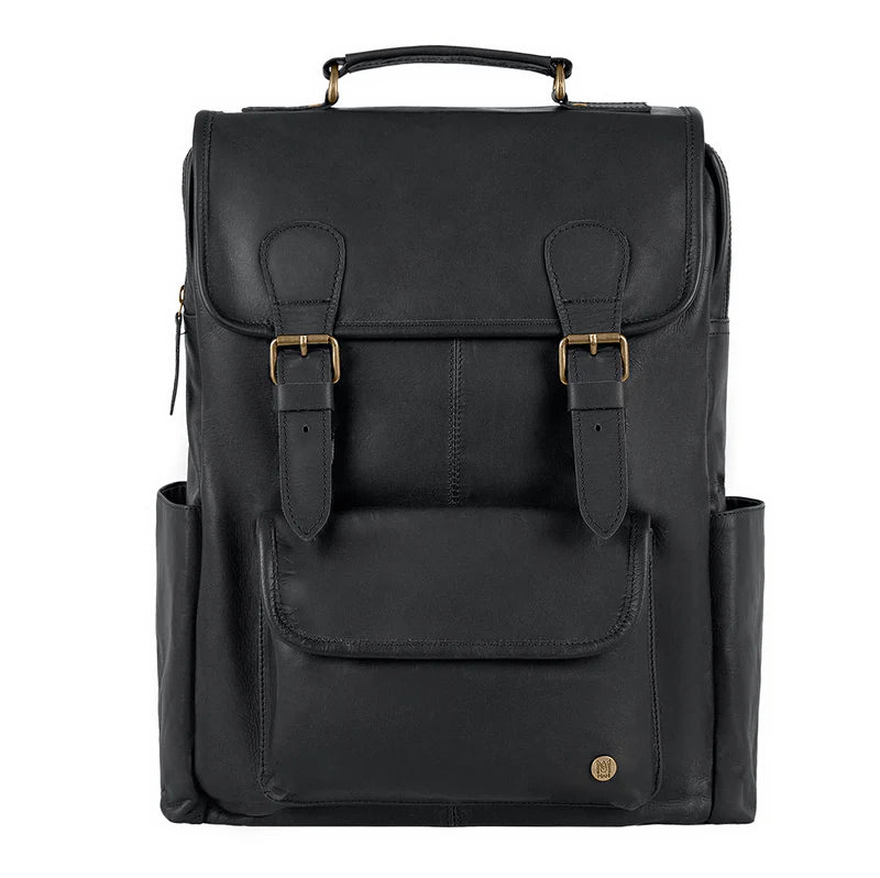Men's Metro commuter full-grain leather laptop backpack front view