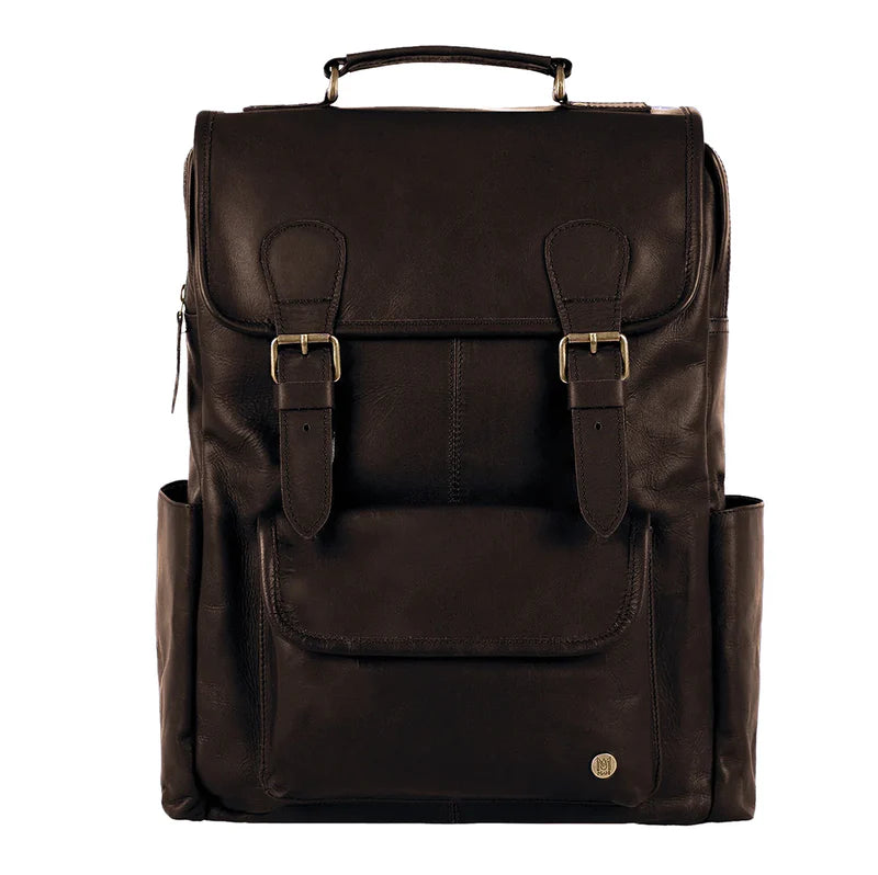 Men's Metro full-grain leather laptop backpack front view by SOVR Leather