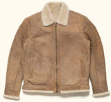 Men's genuine leather shearling collar aviator bomber jacket front view by SOVR Leather