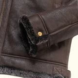 Side profile of men's genuine leather bomber jacket