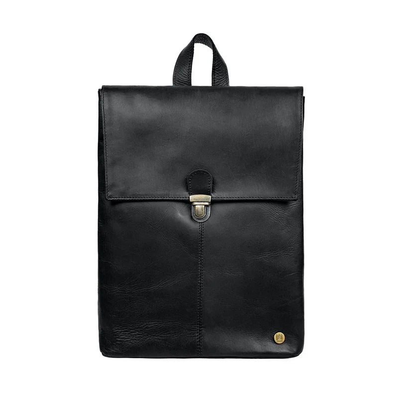 Men's Sterling full-grain leather laptop backpack front view by SOVR Leather