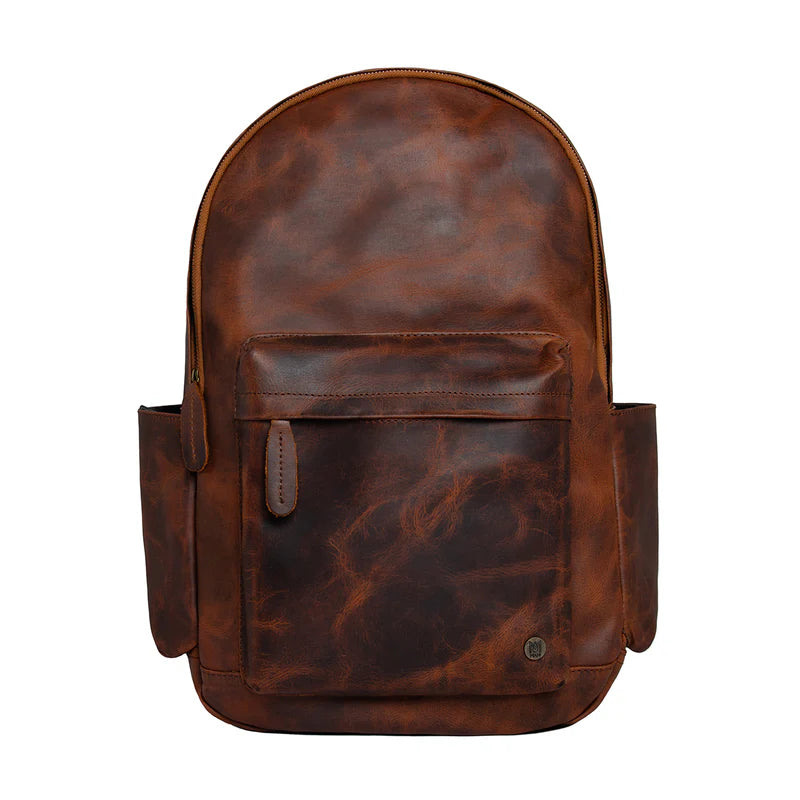 Men's Voyager travel full-grain leather laptop backpack front view