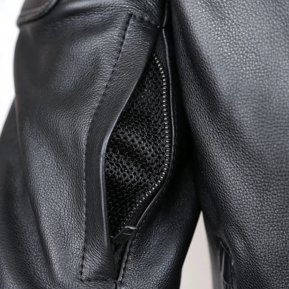 Men’s Leather Motorcycle Jacket All-Season Riding Jacket with Ventilation