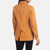 Back view of women's tan corduroy blazer
