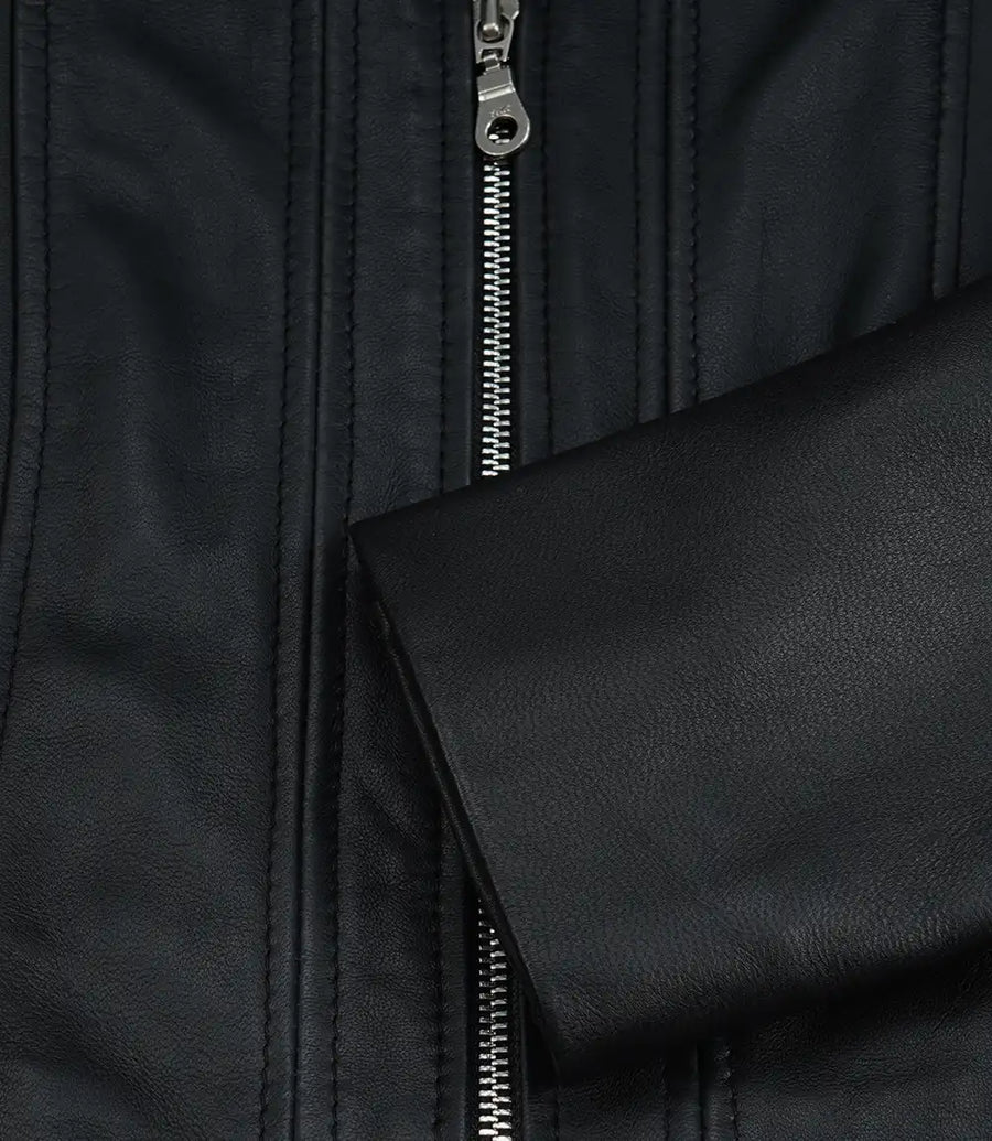 Women's Black Cropped Lambskin Harrington Jacket
